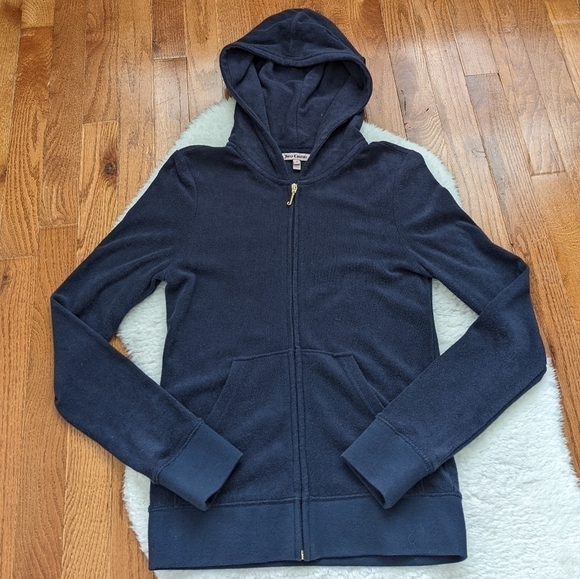 JUICY COUTURE y2k terry cloth hoodie sweatshirt sweater blue small - Picture 1 of 9